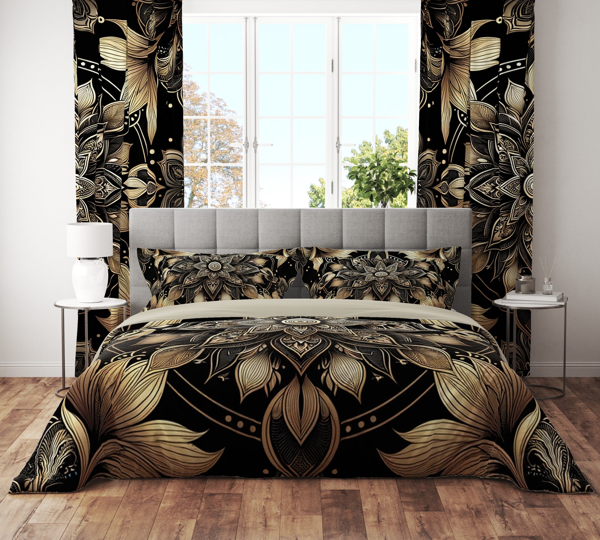 Luxurious Gold Lotus Mandala Reversible Quilt Cover Duvet Cover Set - Adore India