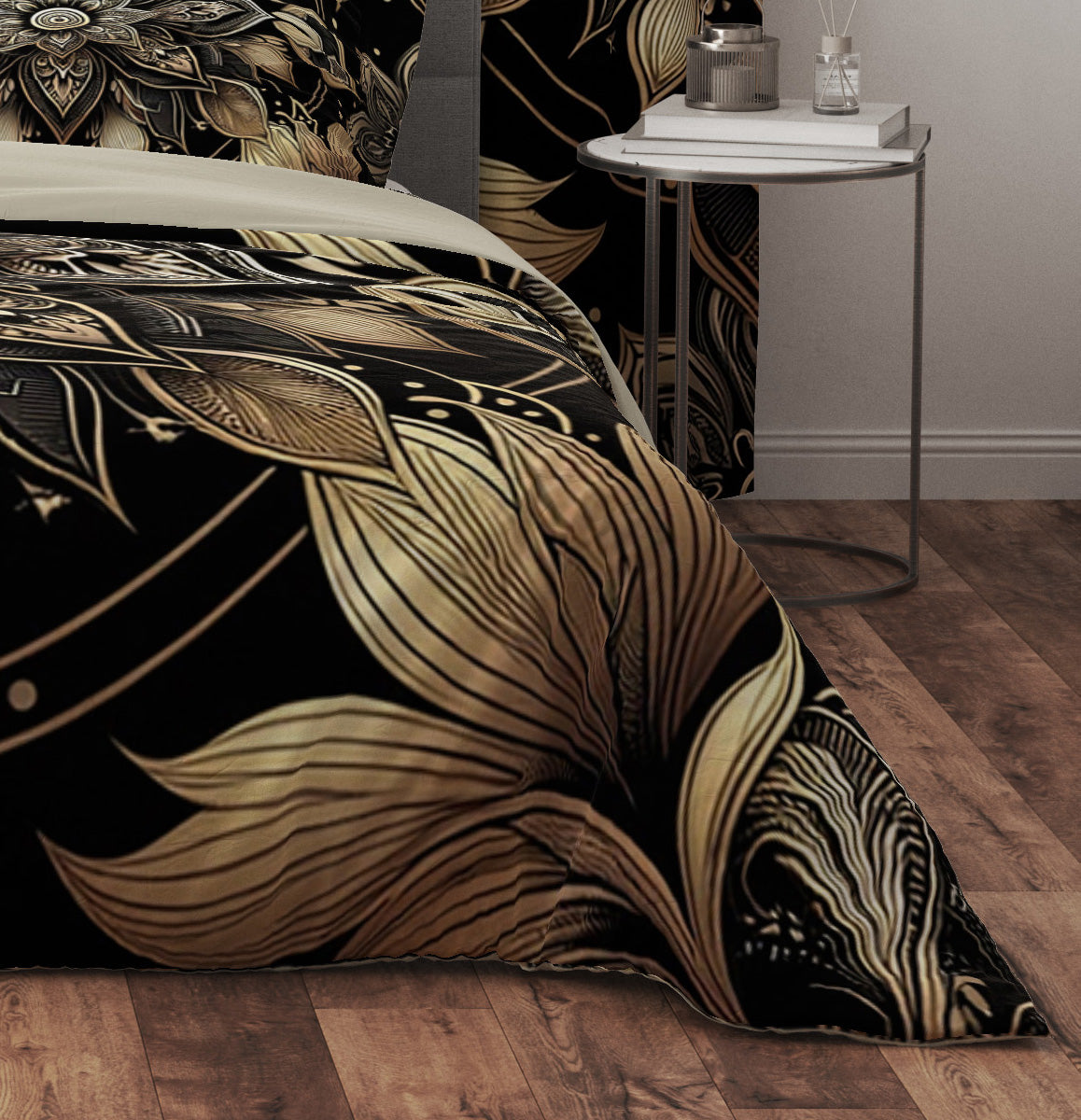 Luxurious Gold Lotus Mandala Reversible Quilt Cover Duvet Cover Set - Adore India