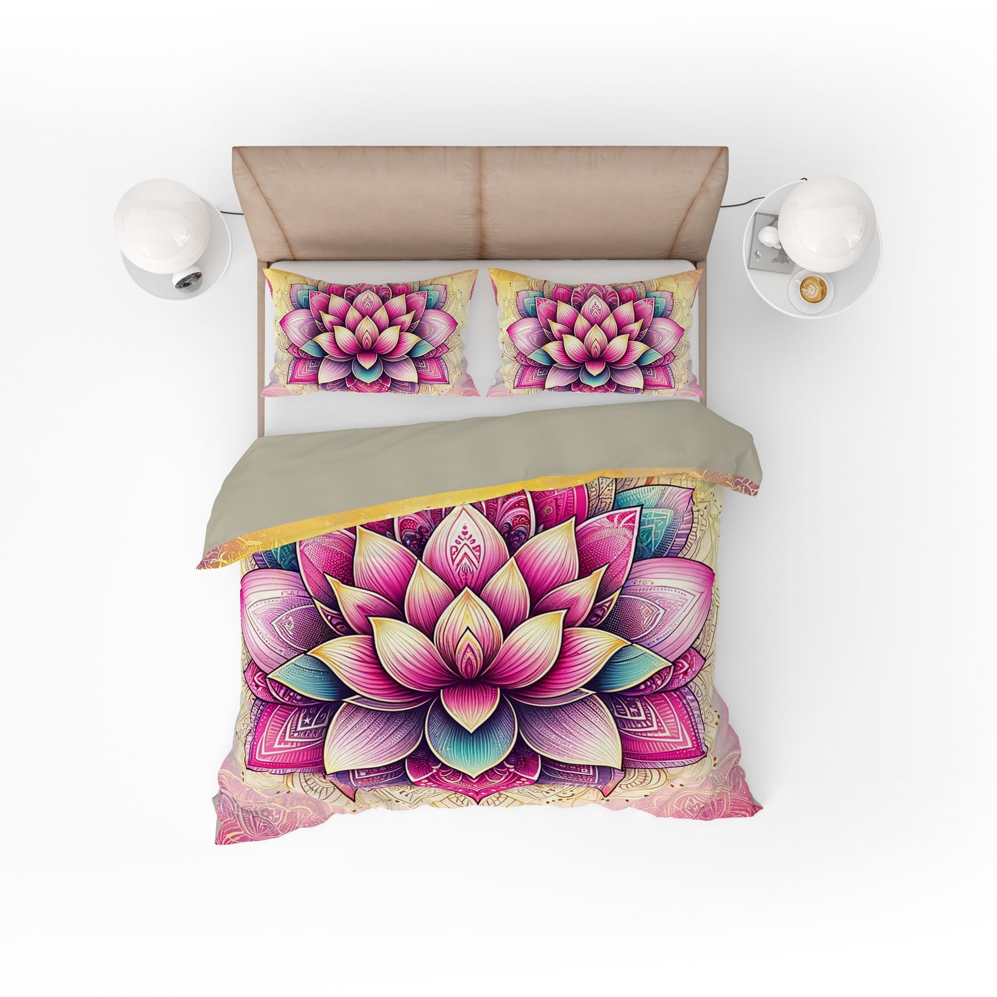 Pink Yellow Bohemian Statement Reversible Quilt Cover Duvet Cover Set - Adore India