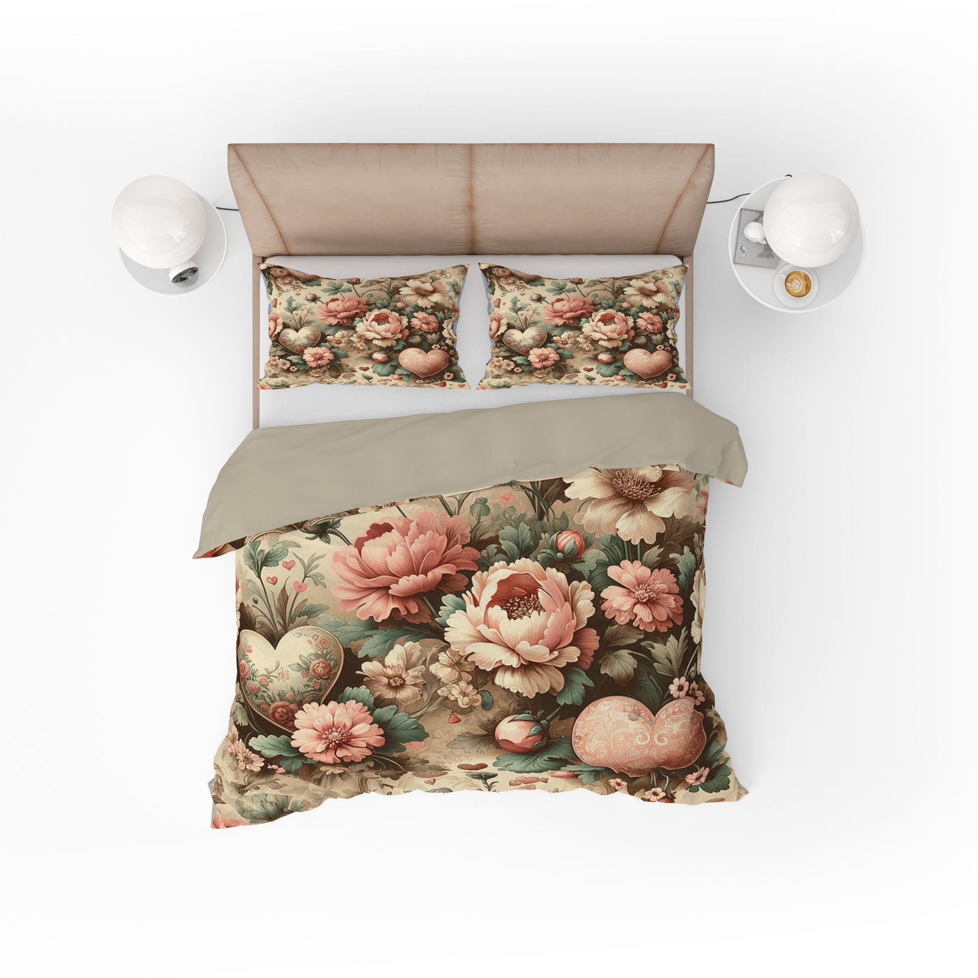 Beautiful Love Floral Heart Cotton Reversible Quilt Cover Set For Mothers - Adore India