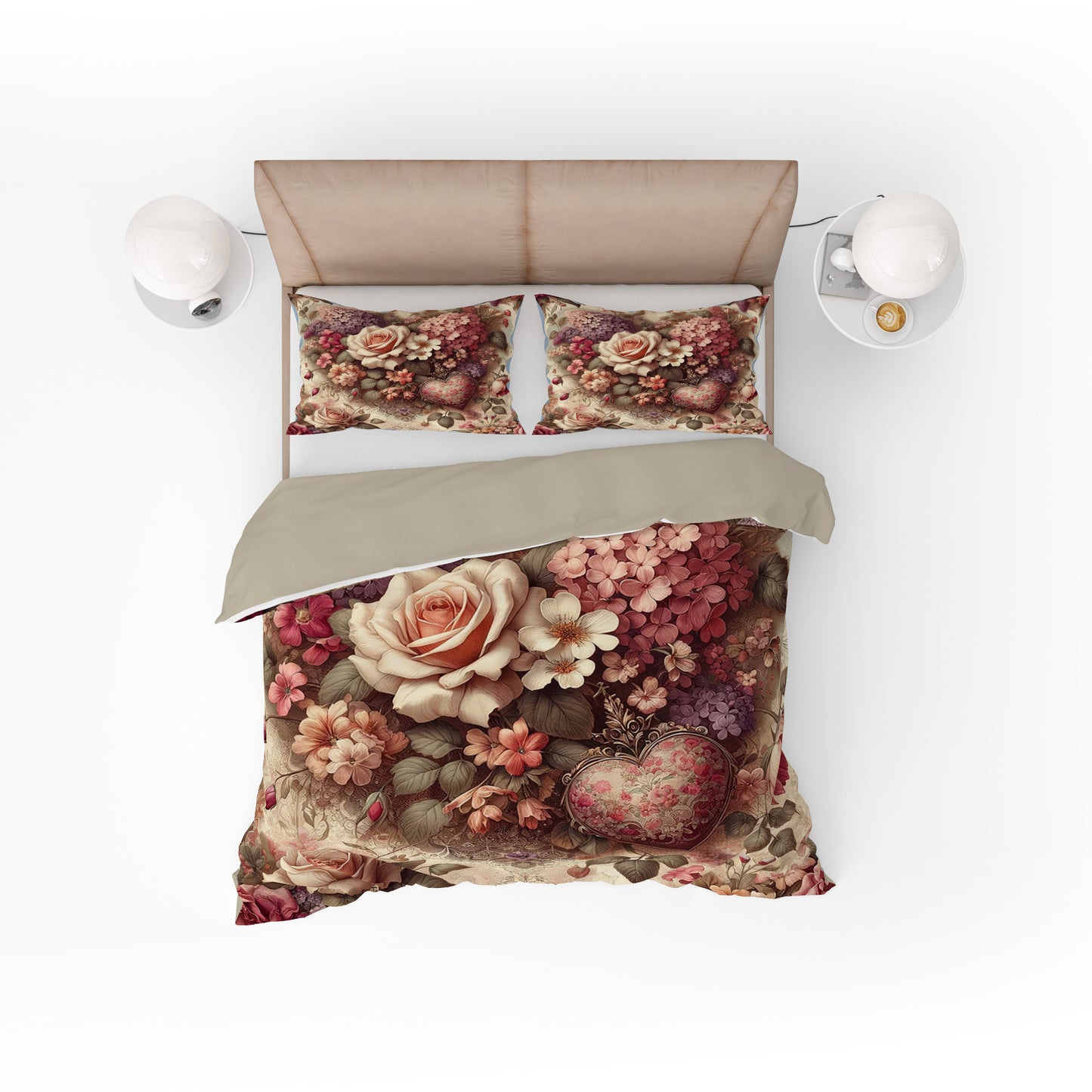 Beautiful Floral Love Heart Cotton Reversible Quilt Cover Set For Mothers - Adore India