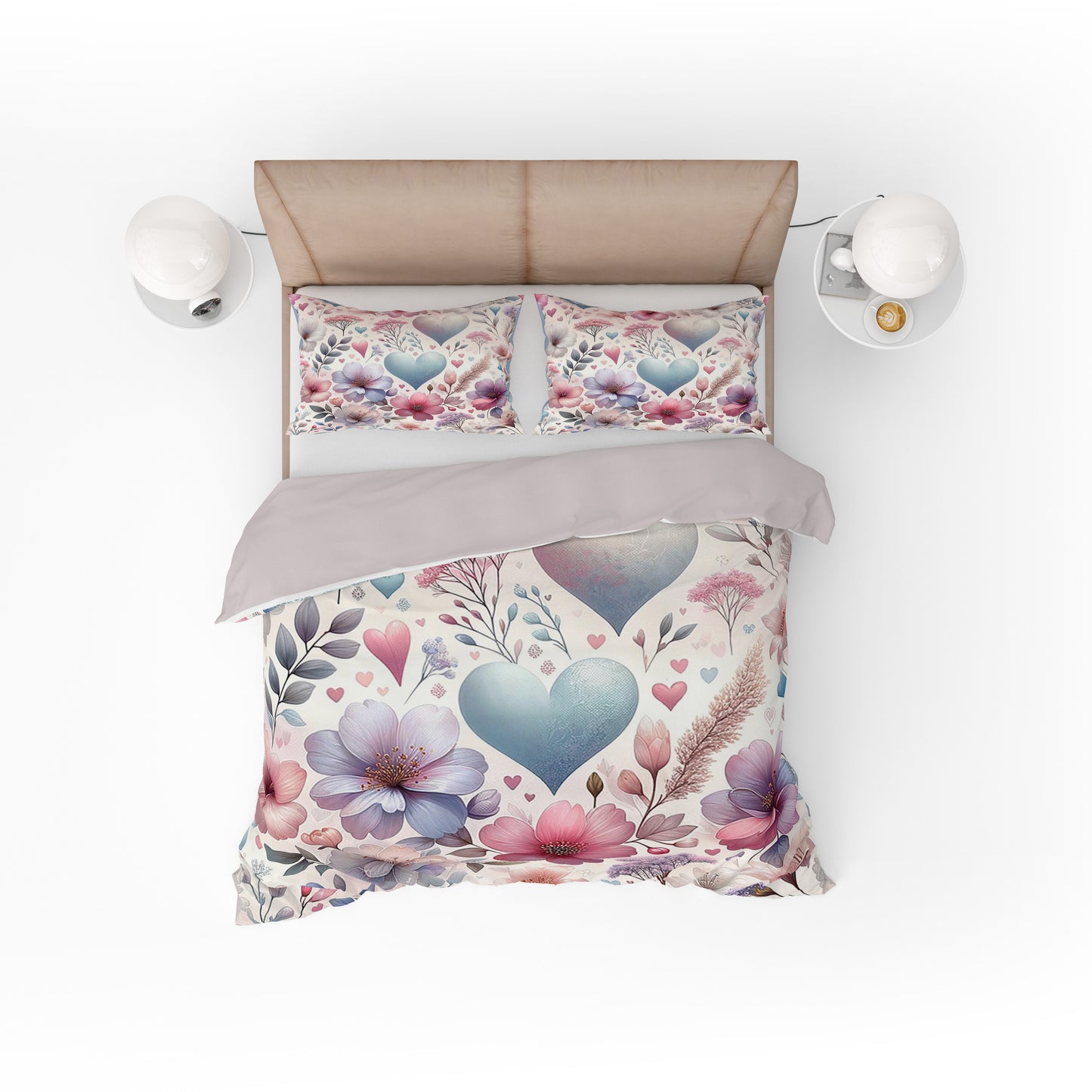 Beautiful Watercolour Floral Love Heart Cotton Reversible Quilt Cover Set For Mothers - Adore India