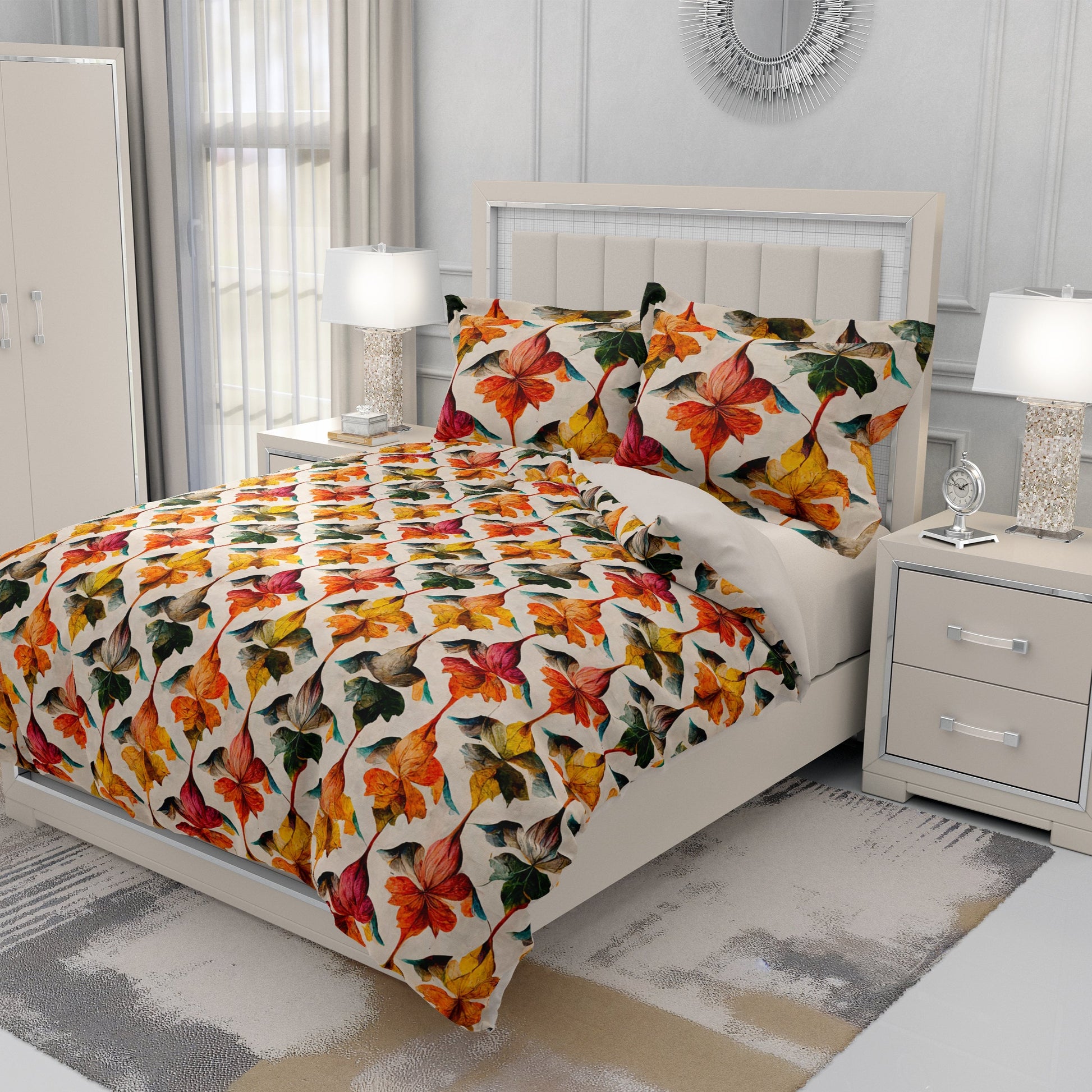 Marine Floral Watercolor Quilt Cover Set - Dive into Dreams with Multi-Colored Elegance - Adore India