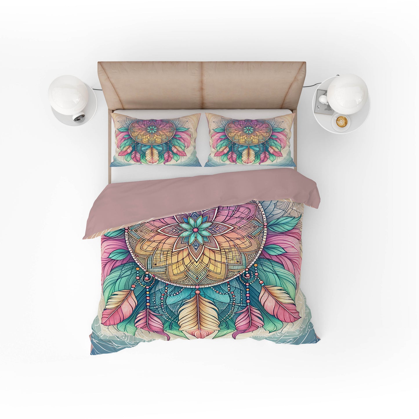 Indian Bohemian Multicolour Dream Catcher Mandala Quilt Cover Set - Adore India