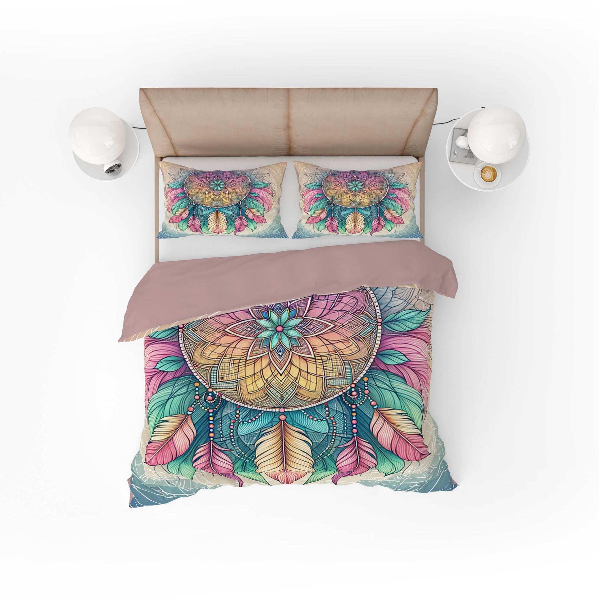 Indian Bohemian Multicolour Dream Catcher Mandala Quilt Cover Set - Adore India