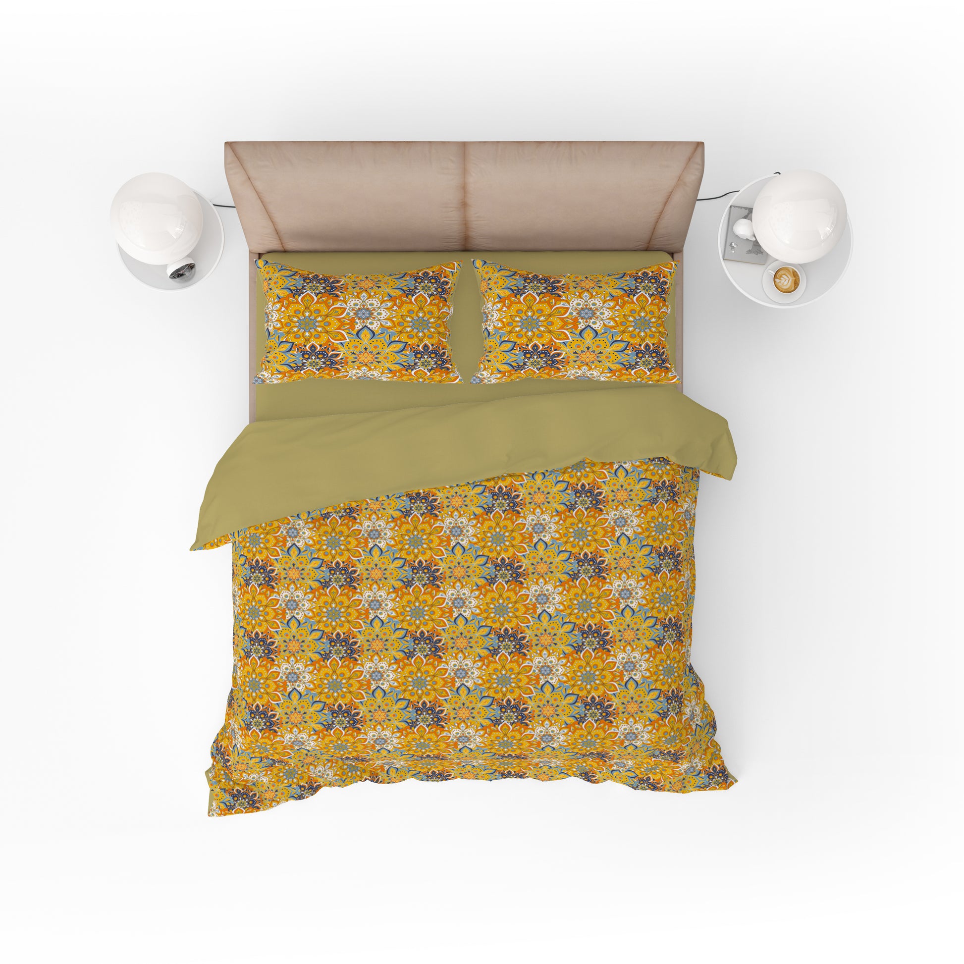 Mustard Floral Quilt Cover Set- Elegant Bedding for Blissful Nights - Adore India