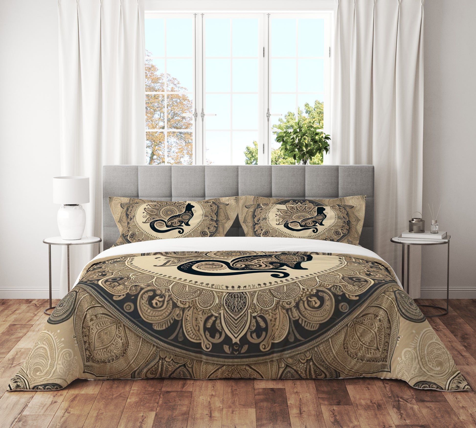Mocha Bloom Spirit Indian Mandala Reversible Quilt Cover Duvet Cover Set - Adore India