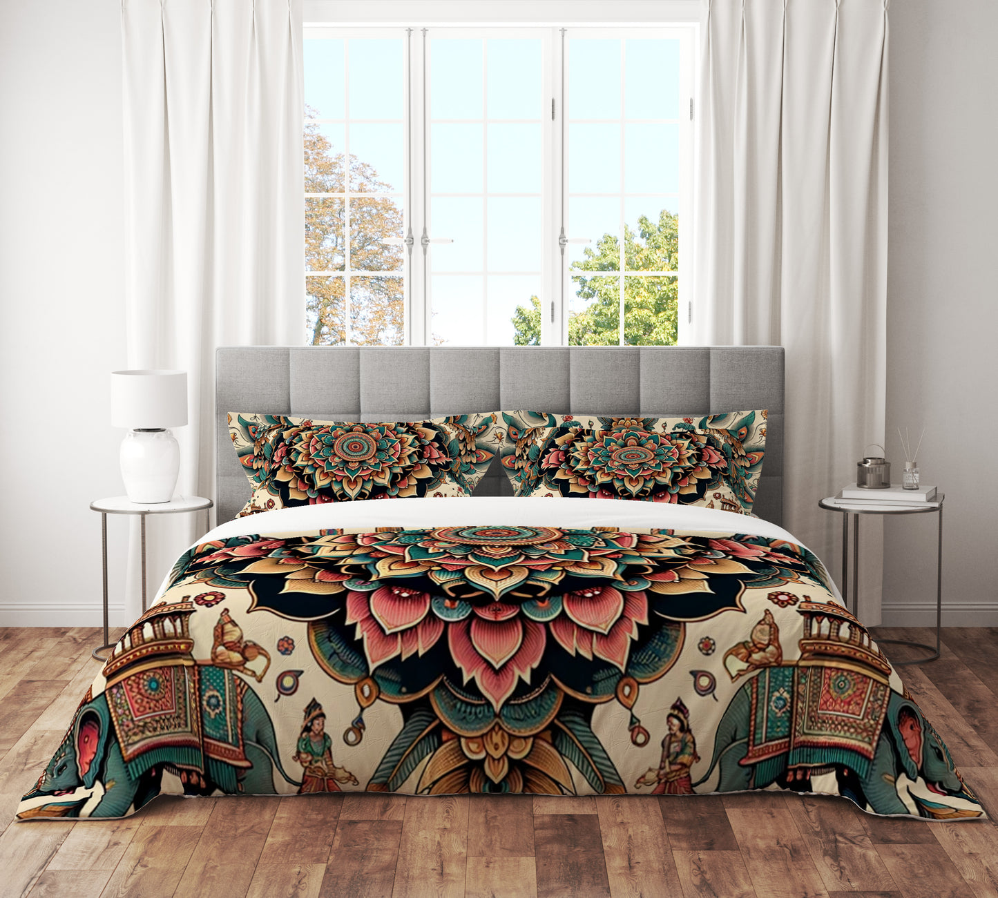 RedGreen Indian Mandala Reversible Quilt Cover Duvet Cover Set - Adore India