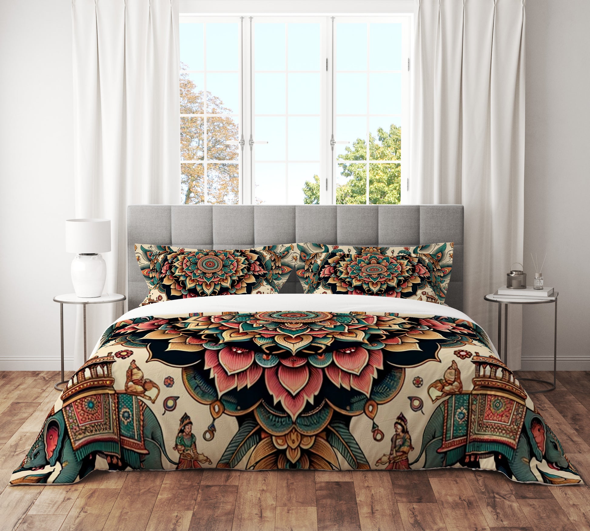 RedGreen Indian Mandala Reversible Quilt Cover Duvet Cover Set - Adore India