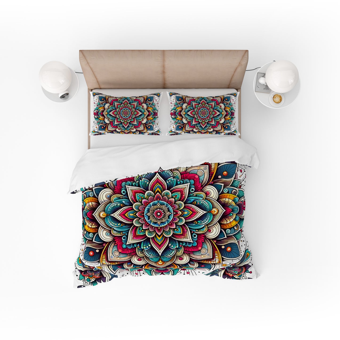 White Indian Mandala Reversible Quilt Cover Duvet Cover Set - Adore India