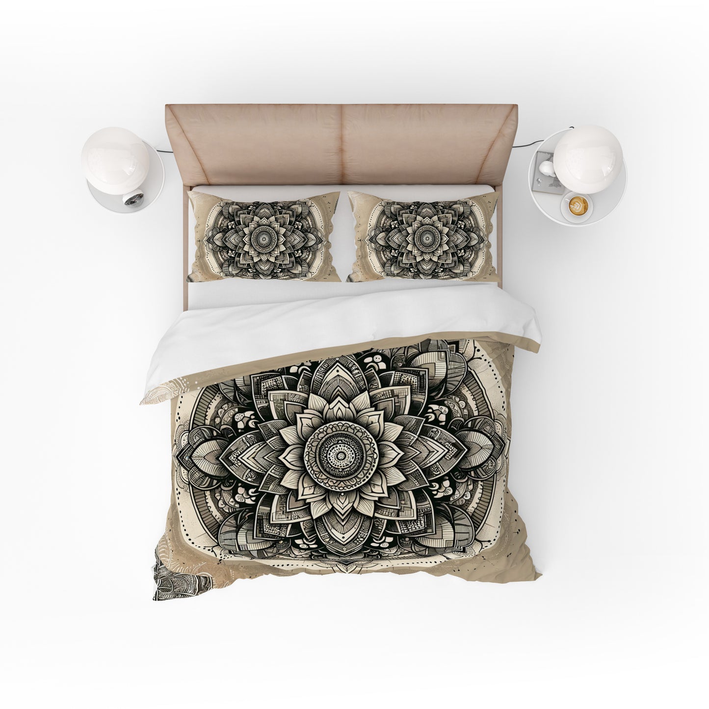 Cream Bloom Spirit Mandala Reversible Quilt Cover Duvet Cover Set - Adore India