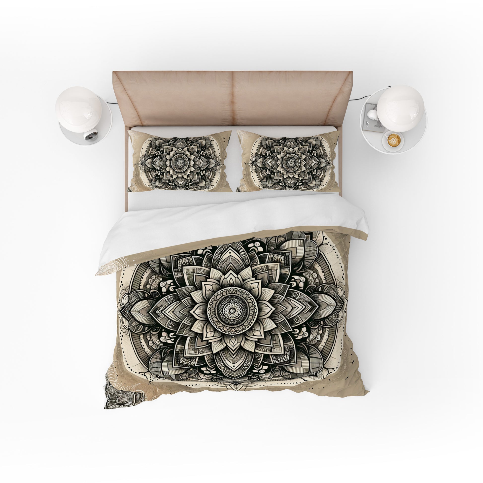 Cream Bloom Spirit Mandala Reversible Quilt Cover Duvet Cover Set - Adore India