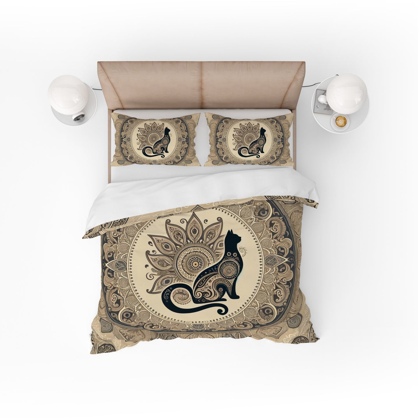 Mocha Bloom Spirit Indian Mandala Reversible Quilt Cover Duvet Cover Set - Adore India