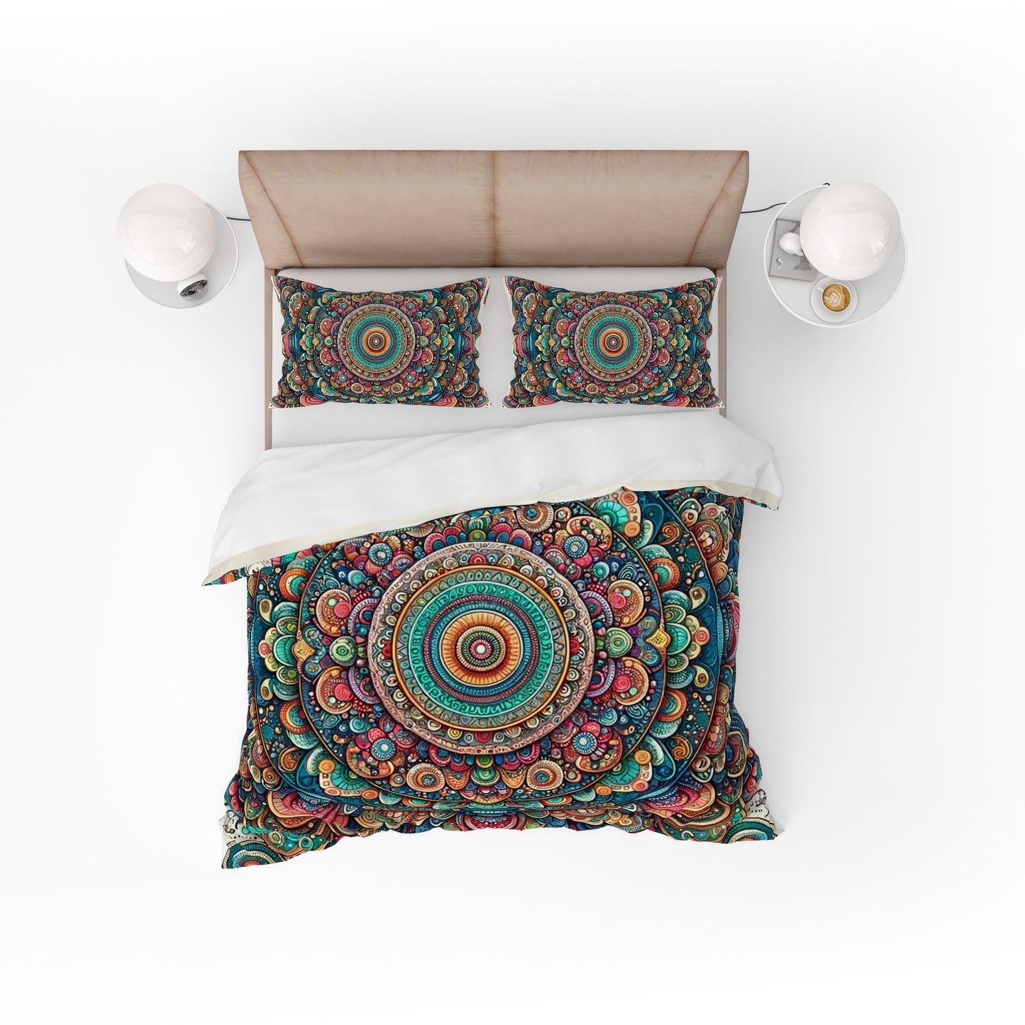 MultiColour Bold Indian Mandala Reversible Quilt Cover Duvet Cover Set - Adore India