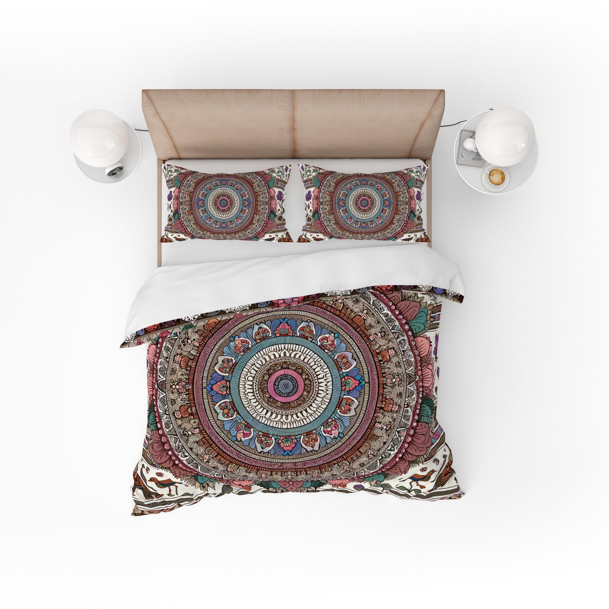 MultiColour Elephant Mandala Reversible Quilt Cover Duvet Cover Set - Adore India