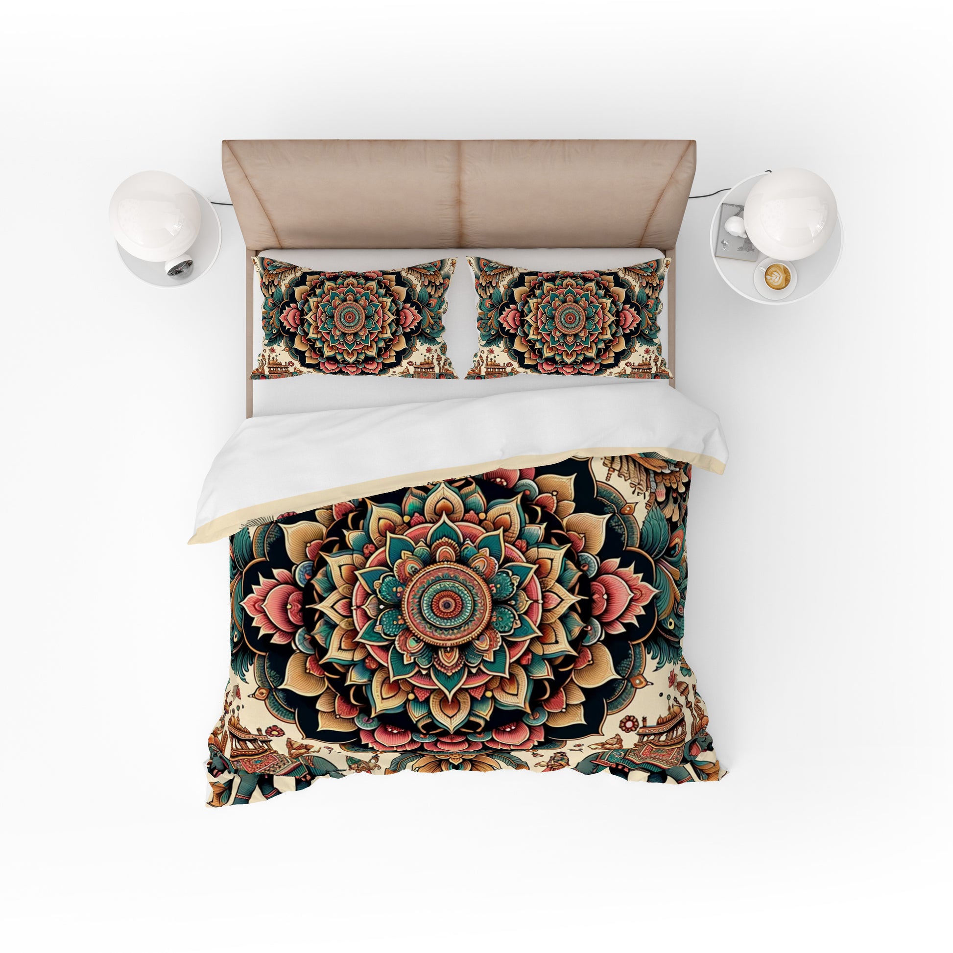 RedGreen Indian Mandala Reversible Quilt Cover Duvet Cover Set - Adore India