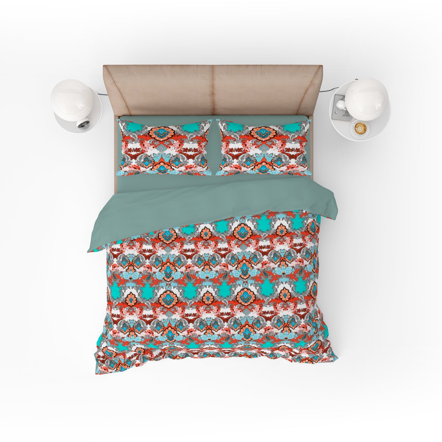 Paisley Elegance Quilt Cover Set - Vibrant Red & Teal Hues for a Stylish Bedroom Retreat - Adore India