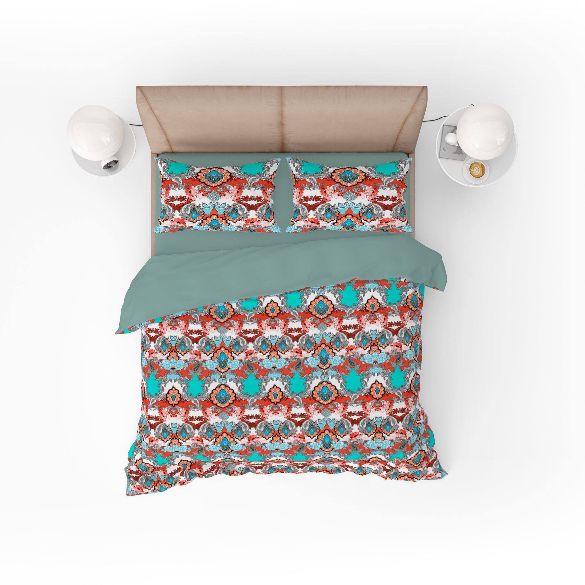 Paisley Elegance Quilt Cover Set - Vibrant Red & Teal Hues for a Stylish Bedroom Retreat - Adore India