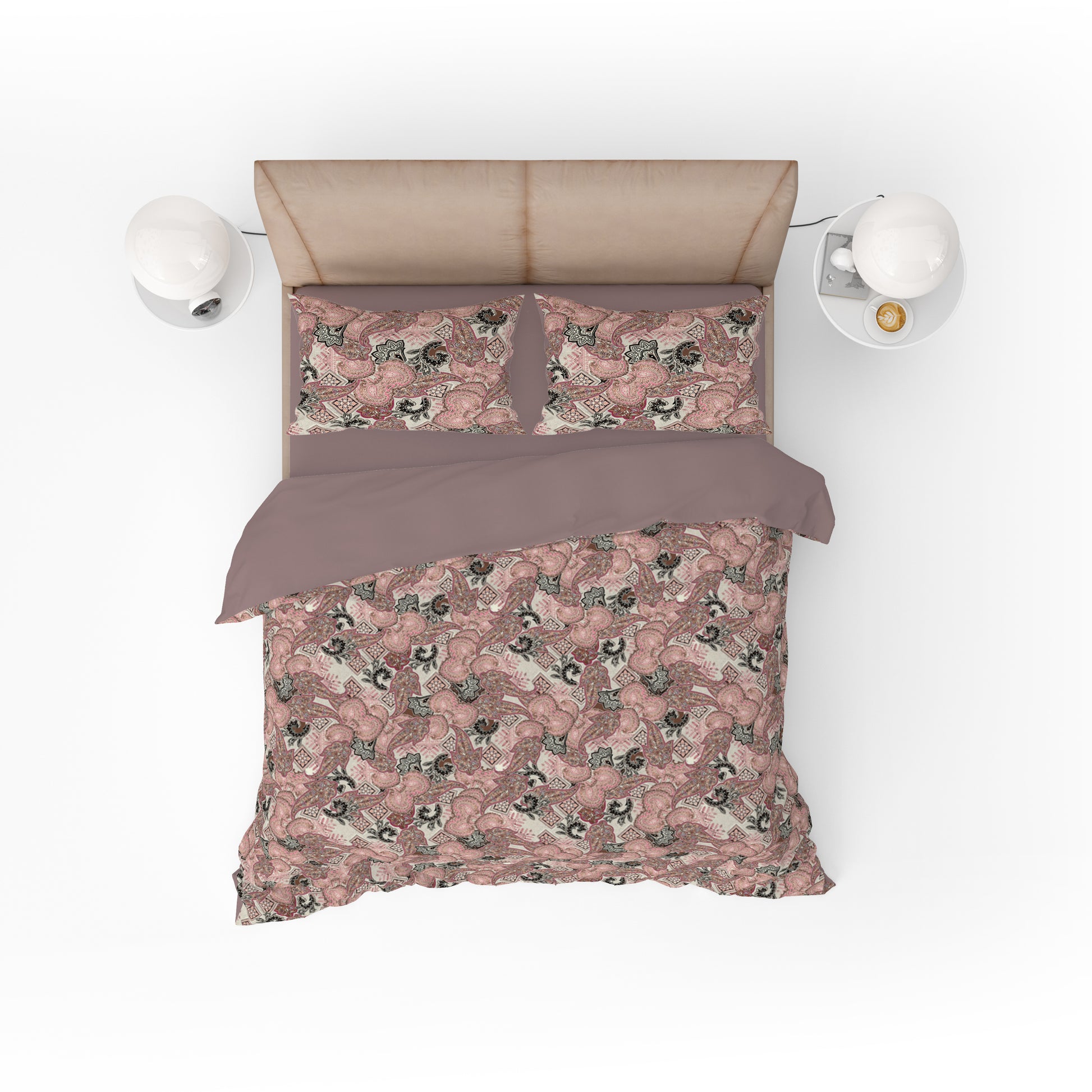 Pink Paisley Harmony Quilt Cover Set - Geometric and Floral Elegance for Your Dream Bedroom King Si - Adore India