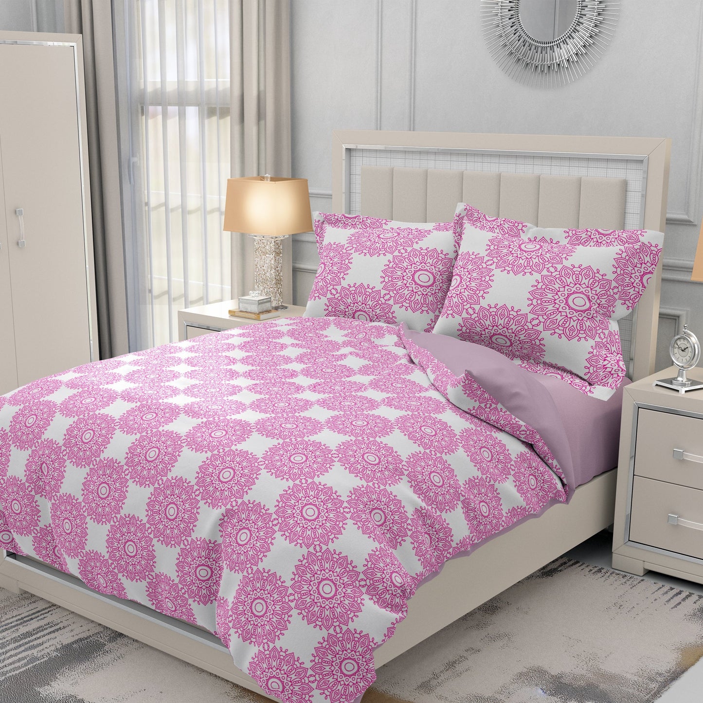 Bohemian Mandala Pink Chakra Quilt Cover Set King Size - Adore India