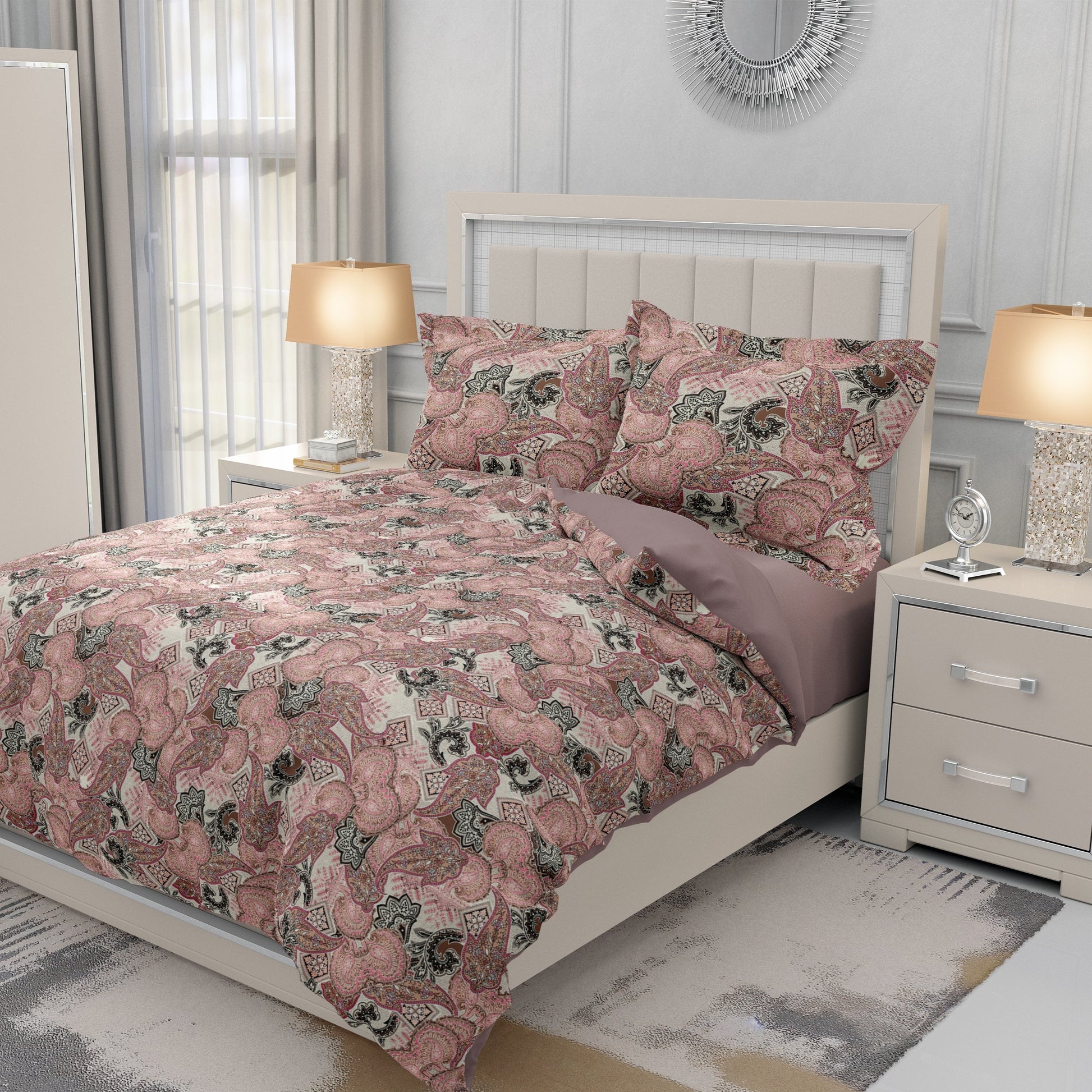 Pink Paisley Harmony Quilt Cover Set - Geometric and Floral Elegance for Your Dream Bedroom King Si - Adore India