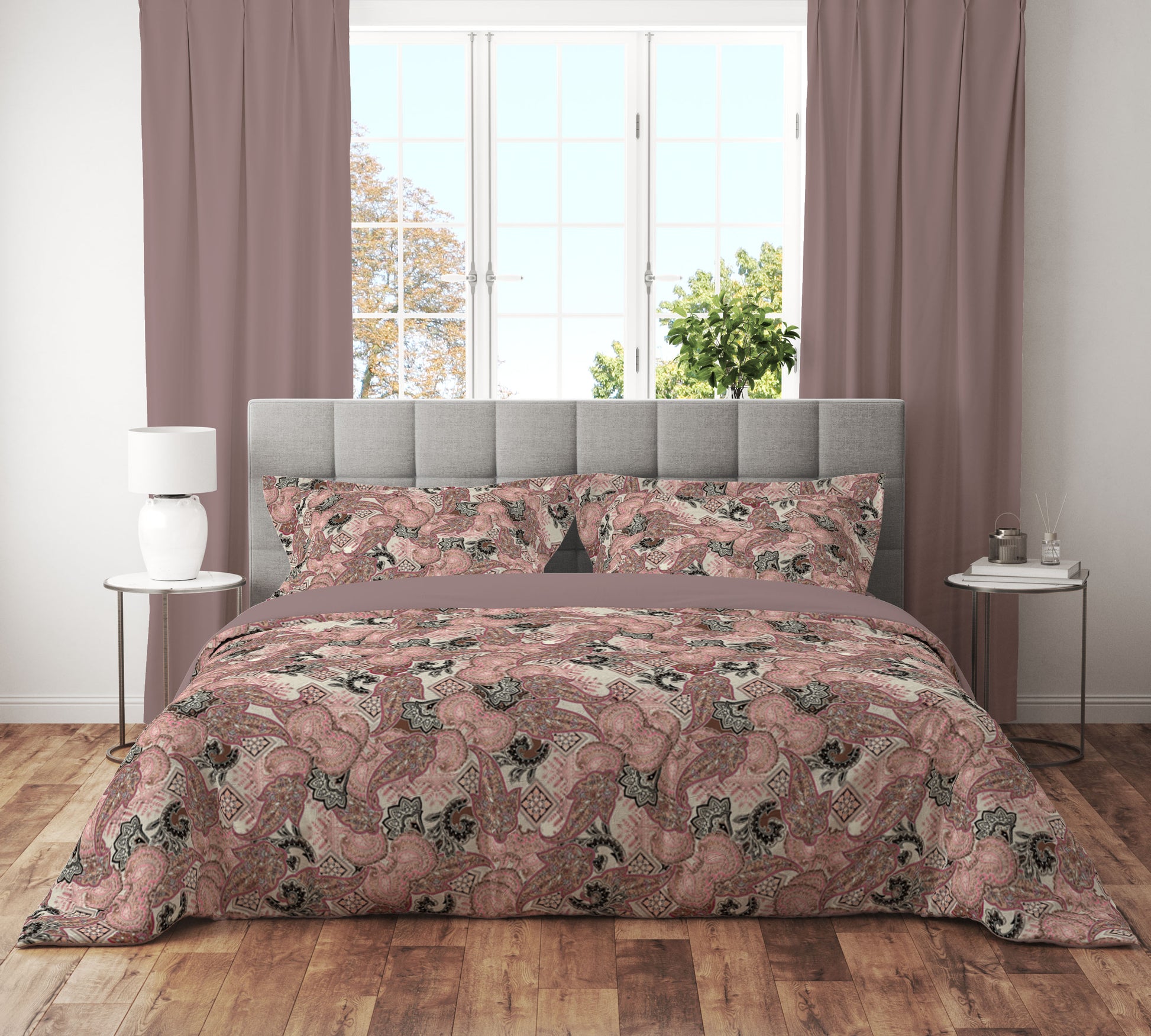 Pink Paisley Harmony Quilt Cover Set - Geometric and Floral Elegance for Your Dream Bedroom King Si - Adore India