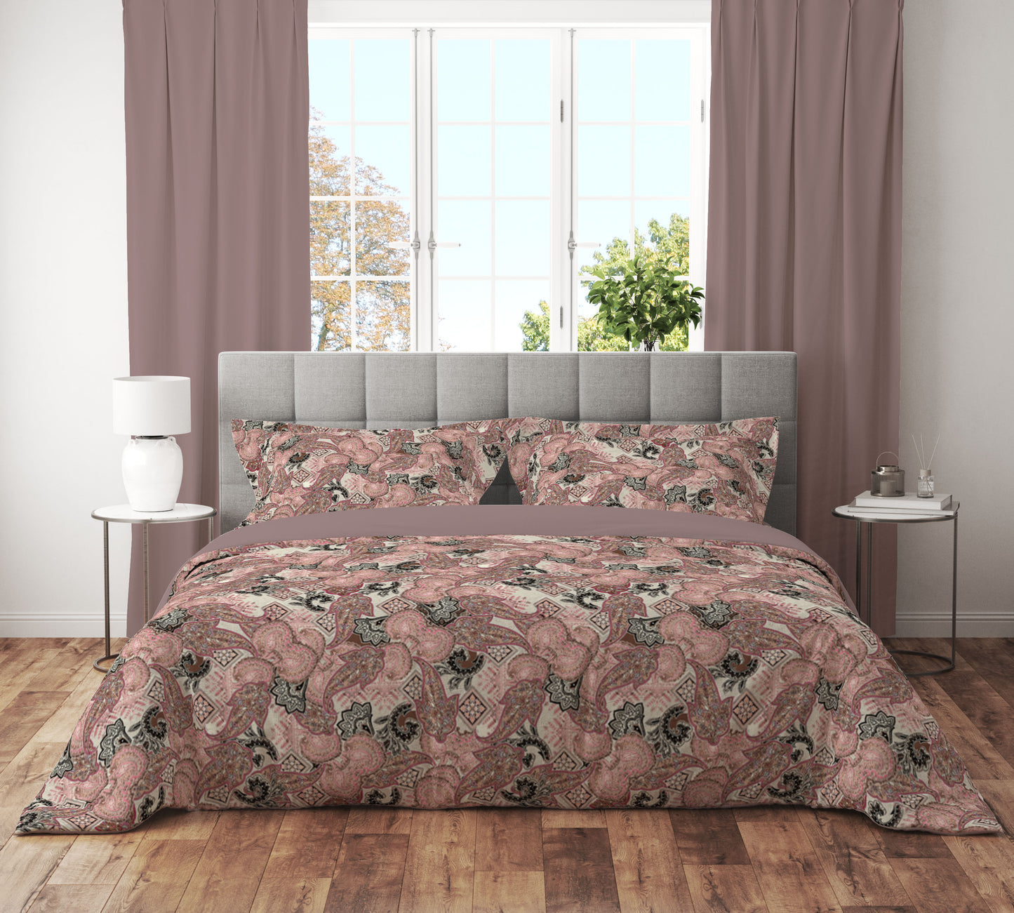 Pink Paisley Harmony Quilt Cover Set - Geometric and Floral Elegance for Your Dream Bedroom - Adore India