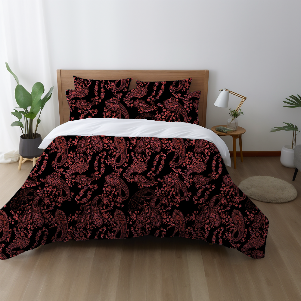 Red Paisley - Elegance Meets Drama for a Chic Bedroom Upgrade King Size - Adore India