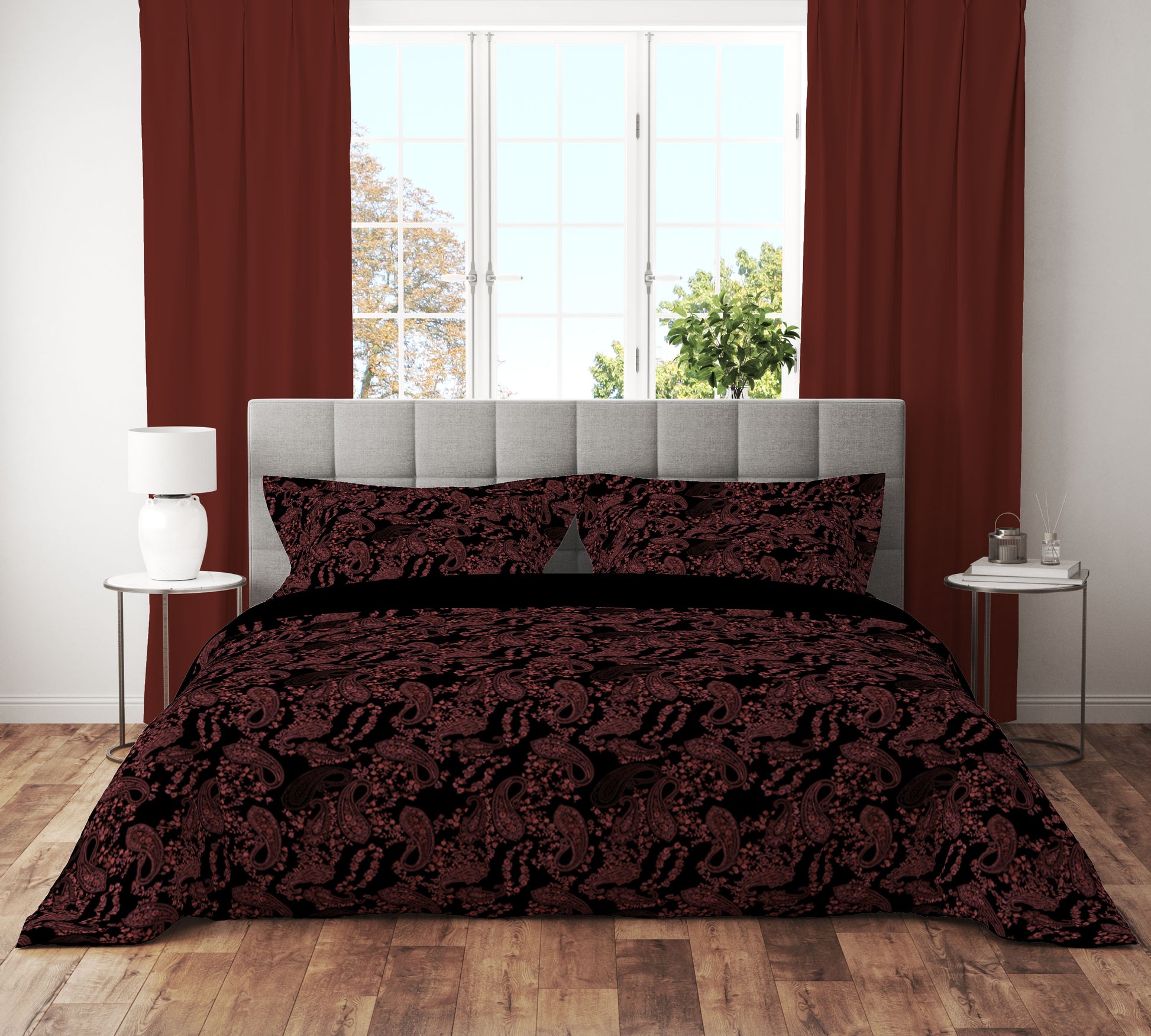 Red Paisley - Elegance Meets Drama for a Chic Bedroom Upgrade King Size - Adore India