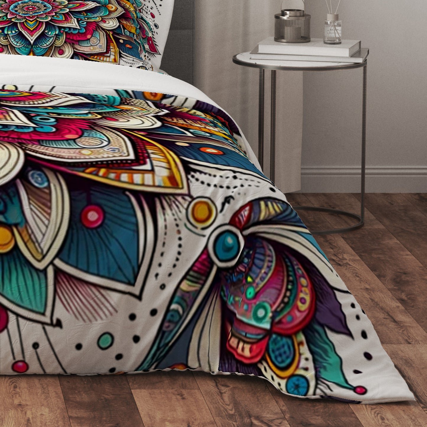White Indian Mandala Reversible Quilt Cover Duvet Cover Set - Adore India