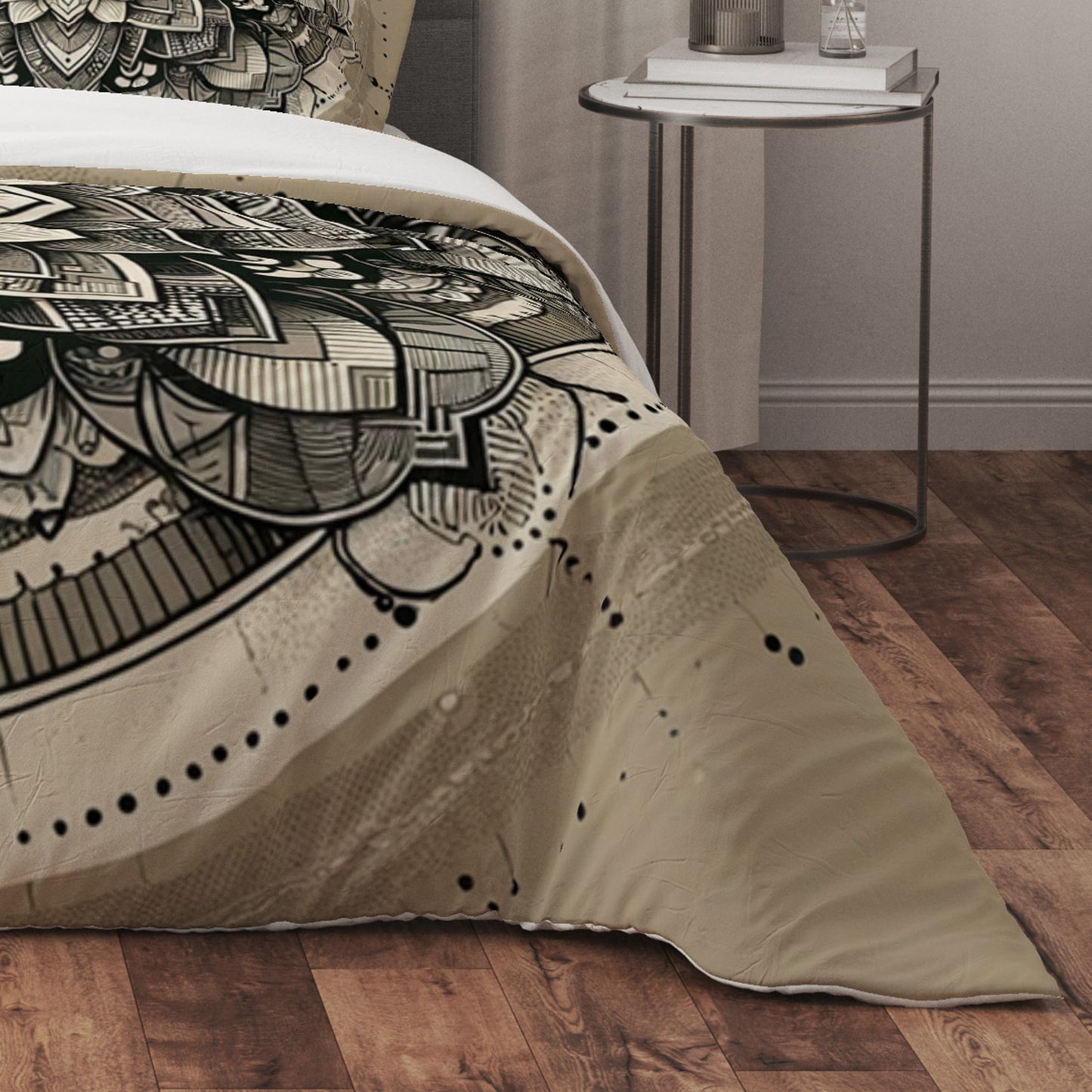 Cream Bloom Spirit Mandala Reversible Quilt Cover Duvet Cover Set - Adore India