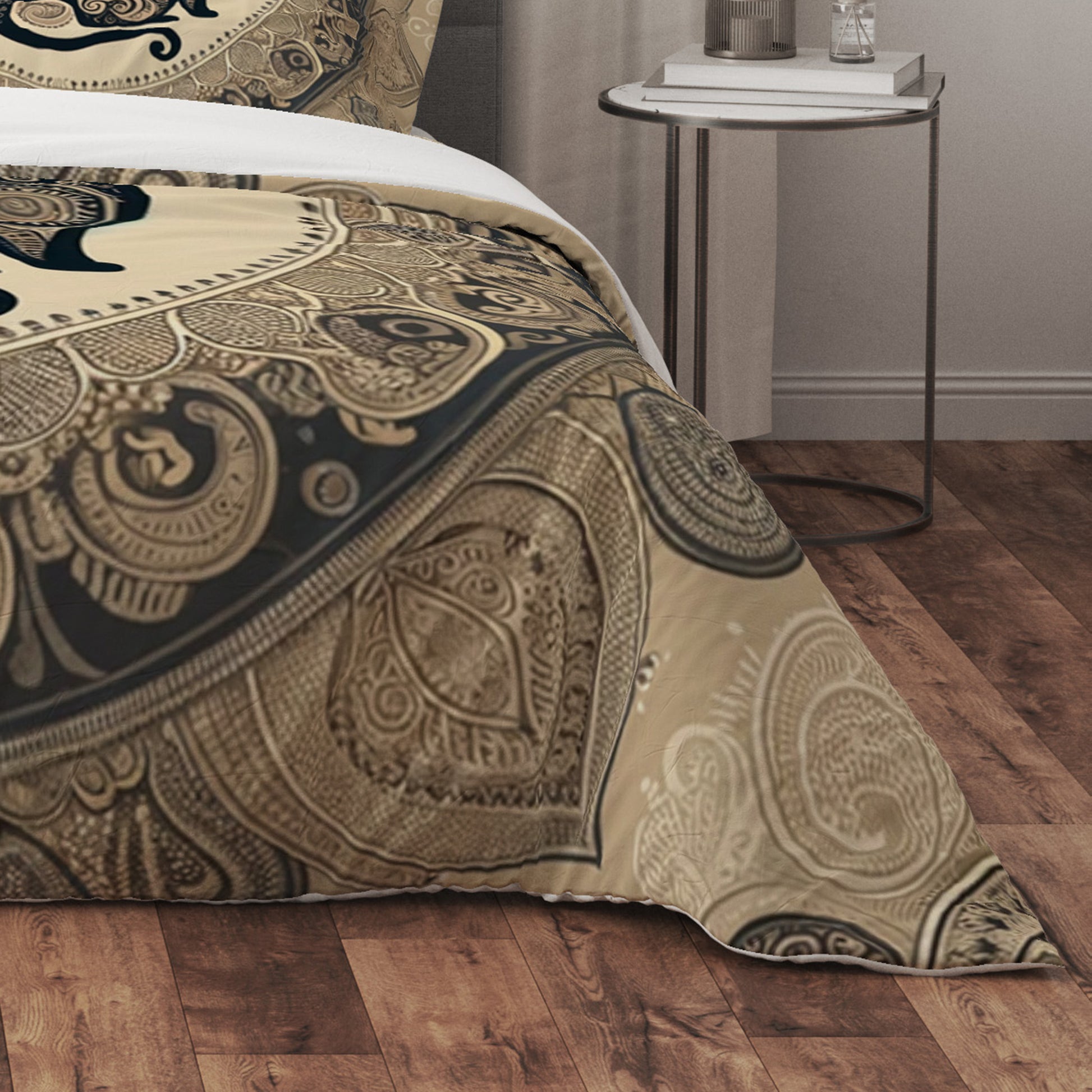 Mocha Bloom Spirit Indian Mandala Reversible Quilt Cover Duvet Cover Set - Adore India