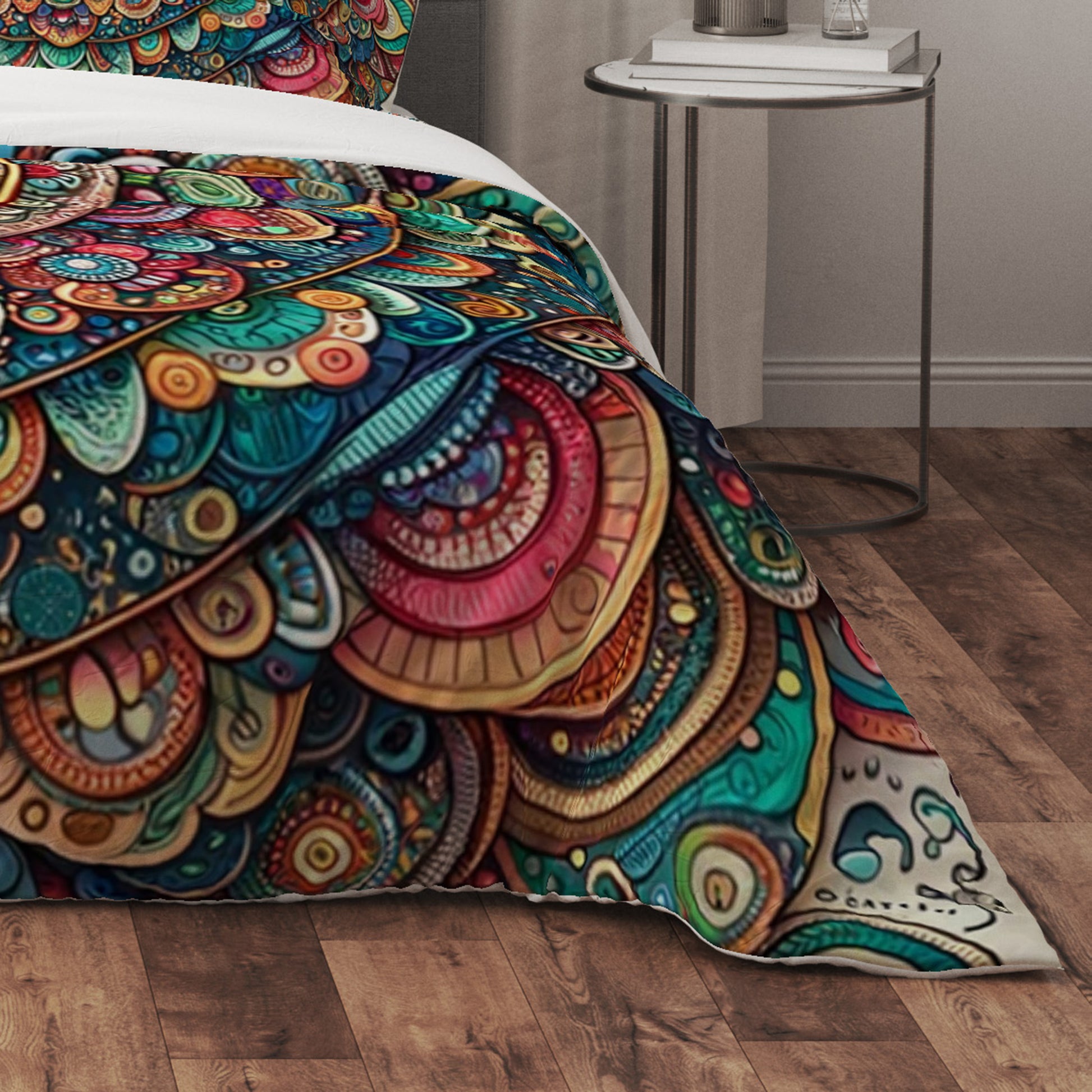 MultiColour Bold Indian Mandala Reversible Quilt Cover Duvet Cover Set - Adore India