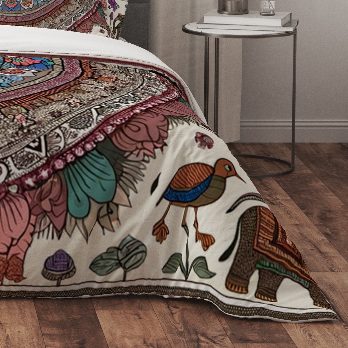 MultiColour Elephant Mandala Reversible Quilt Cover Duvet Cover Set - Adore India