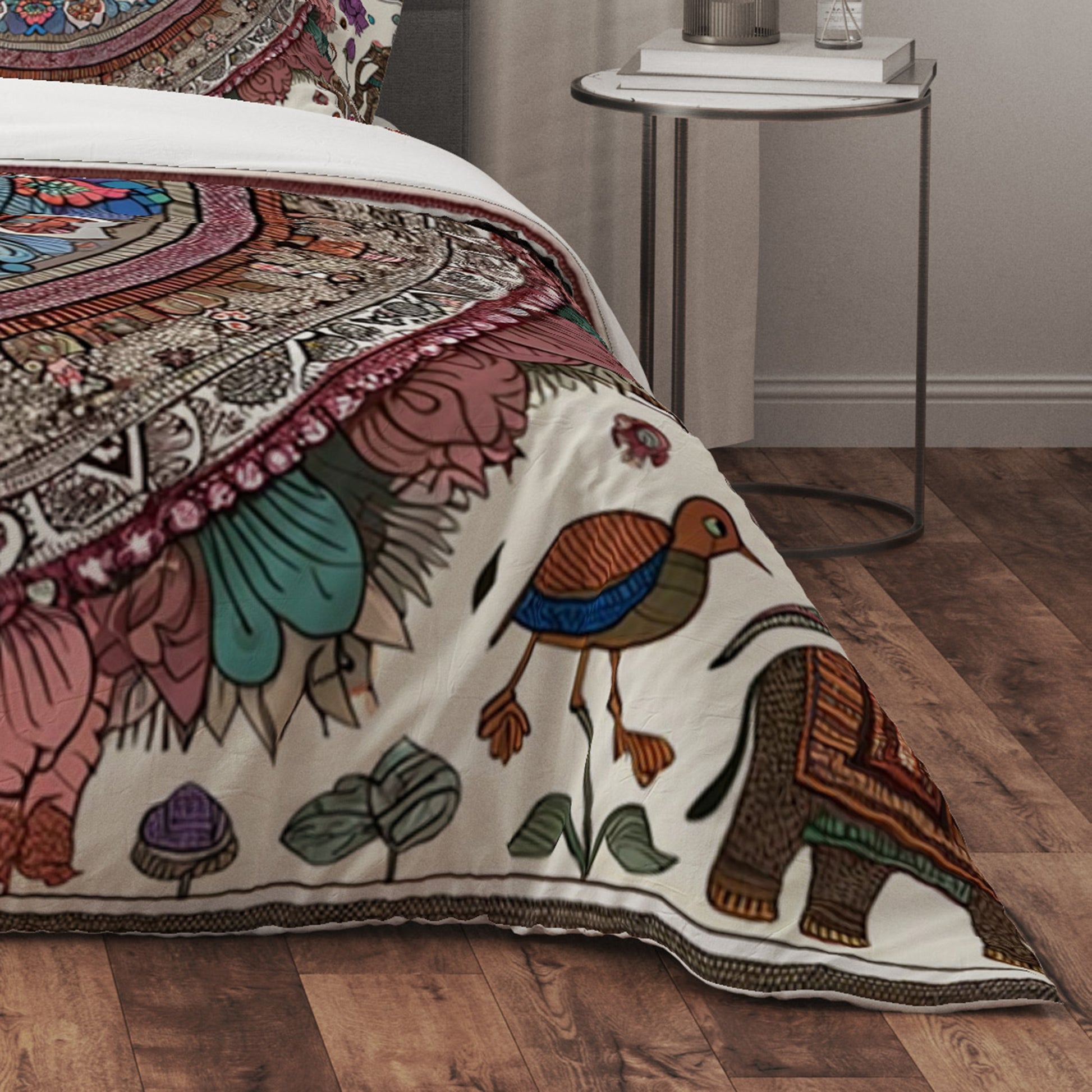 MultiColour Elephant Mandala Reversible Quilt Cover Duvet Cover Set - Adore India