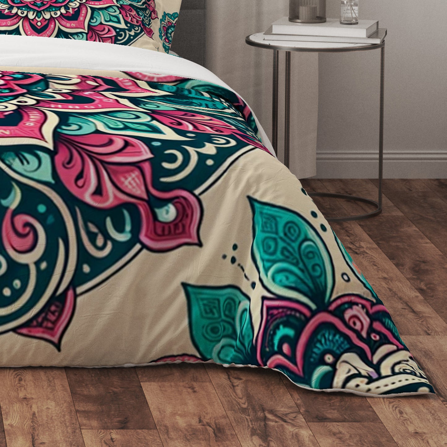 Bohemian Salmon Pink Indian Mandala Reversible Quilt Cover Duvet Cover Set - Adore India