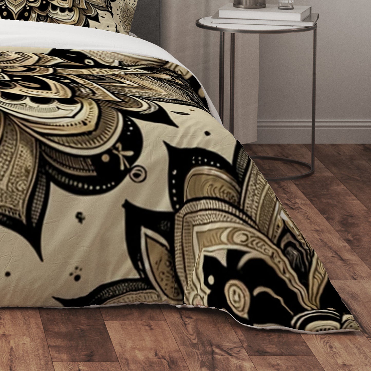 Bohemian GoldenBeige Indian Mandala Reversible Quilt Cover Duvet Cover Set - Adore India