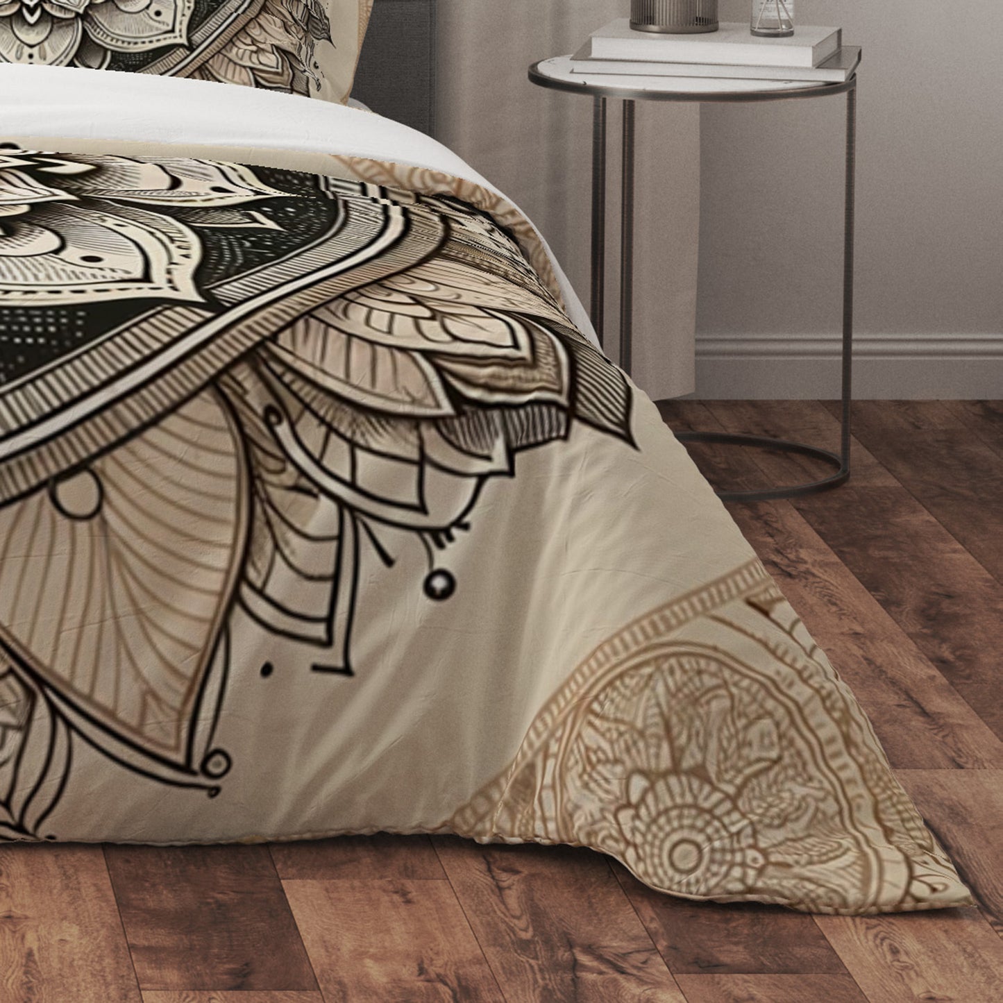 Bohemian Mocha Gold Indian Mandala Reversible Quilt Cover Duvet Cover Set - Adore India