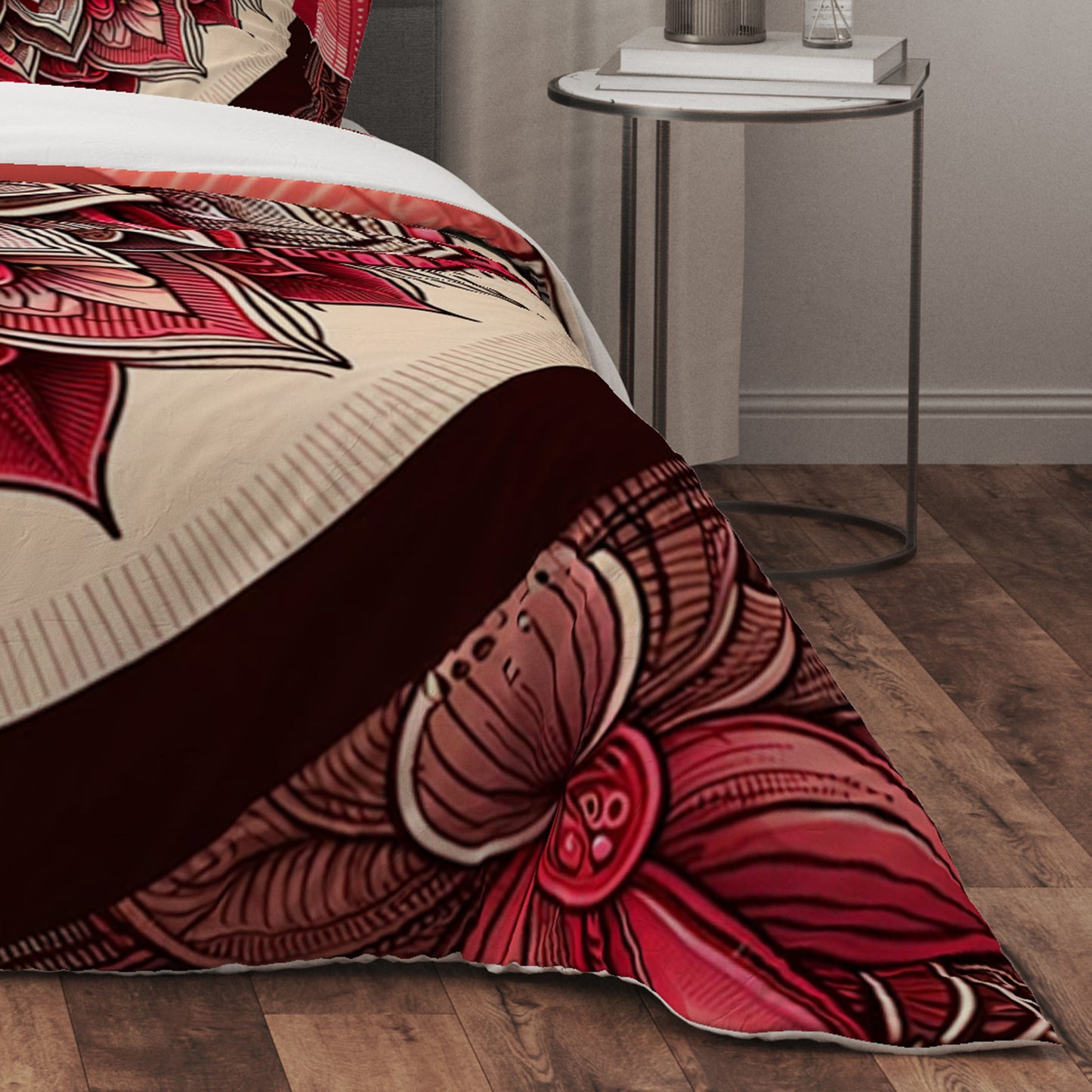 Bohemian Flaming Red Indian Mandala Reversible Quilt Cover Duvet Cover Set - Adore India
