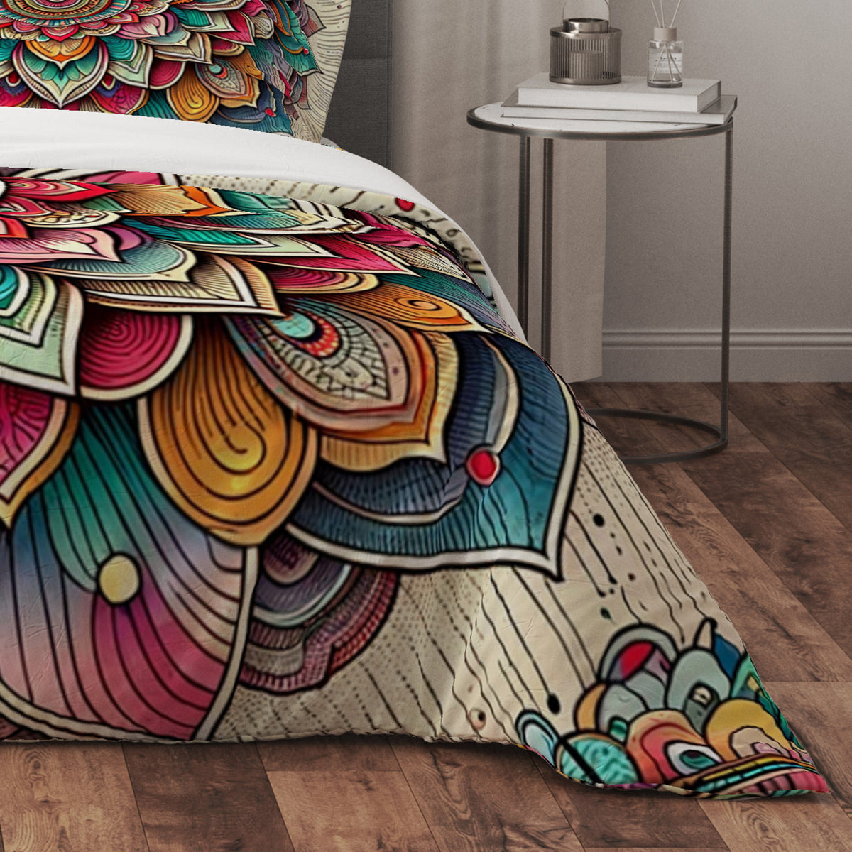 Bohemian Wild Flower Indian Mandala Reversible Quilt Cover Duvet Cover Set - Adore India