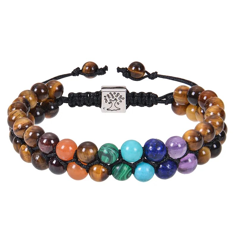 Natural Gemstone 7 Chakra Stone Bead Yoga Meditation Bracelet - Adore India