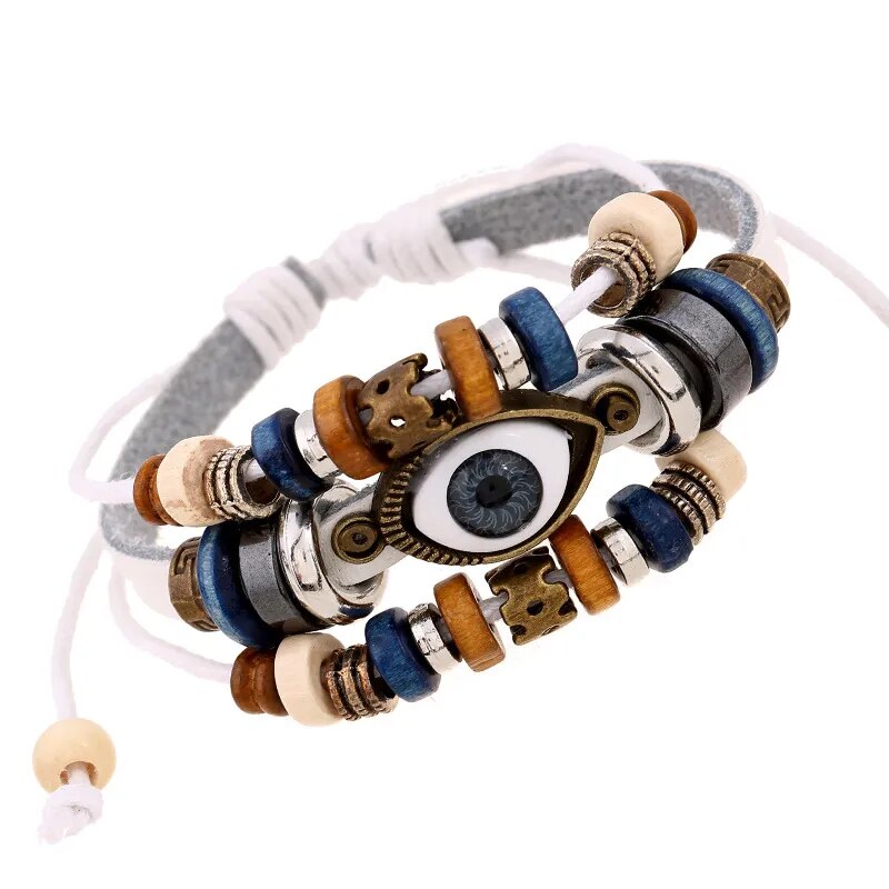 Boho Gypsy Style Multi Colour Leather Unisex Adjustable Rope Eye Bracelet - 2Pcs - Adore India