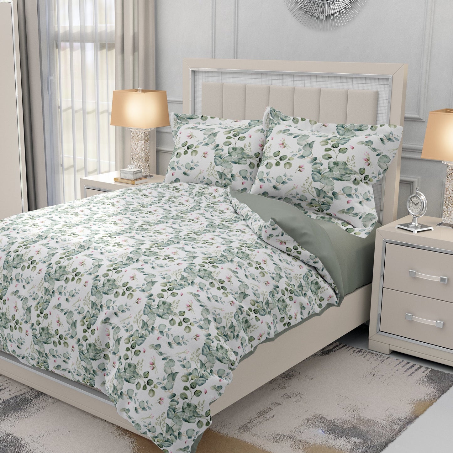 Bohemian Watercolor Leaves Quilt Cover Set - Serene Petals King Size - Adore India