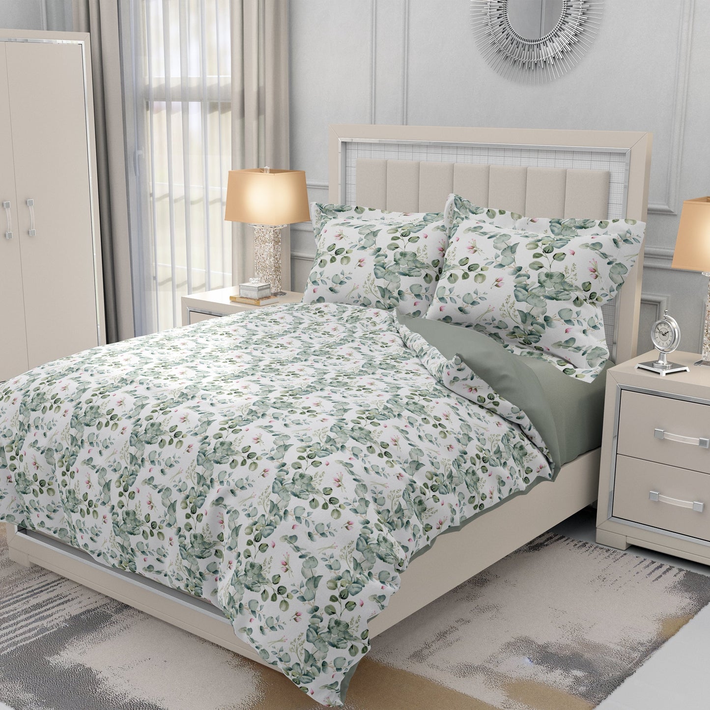 Bohemian Watercolor Leaves Quilt Cover Set - Serene Petals - Adore India