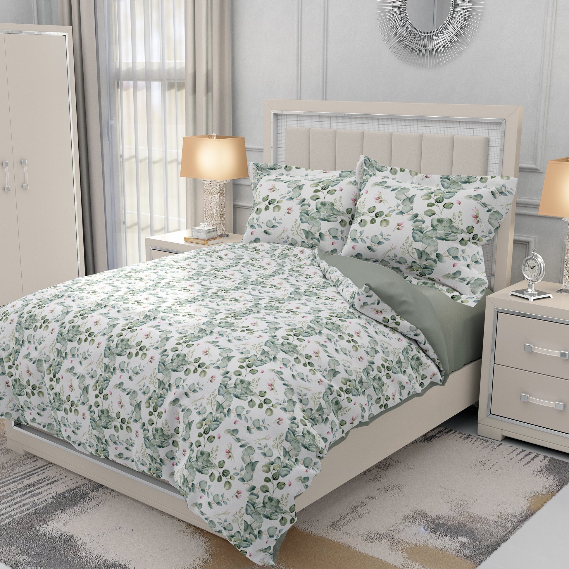 Bohemian Watercolor Leaves Quilt Cover Set - Serene Petals - Adore India