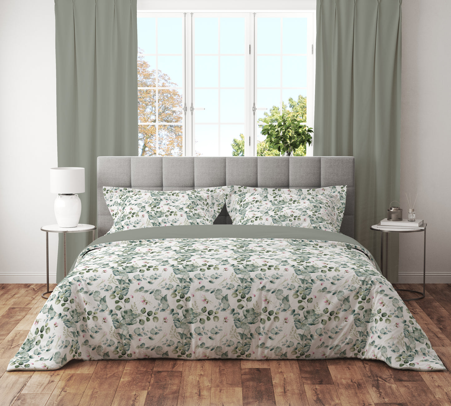 Bohemian Watercolor Leaves Quilt Cover Set - Serene Petals - Adore India