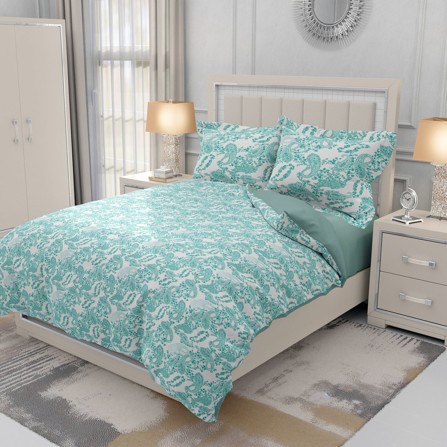 Turquoise Paisley - Elegance Meets Drama for a Chic Bedroom Upgrade King Size - Adore India