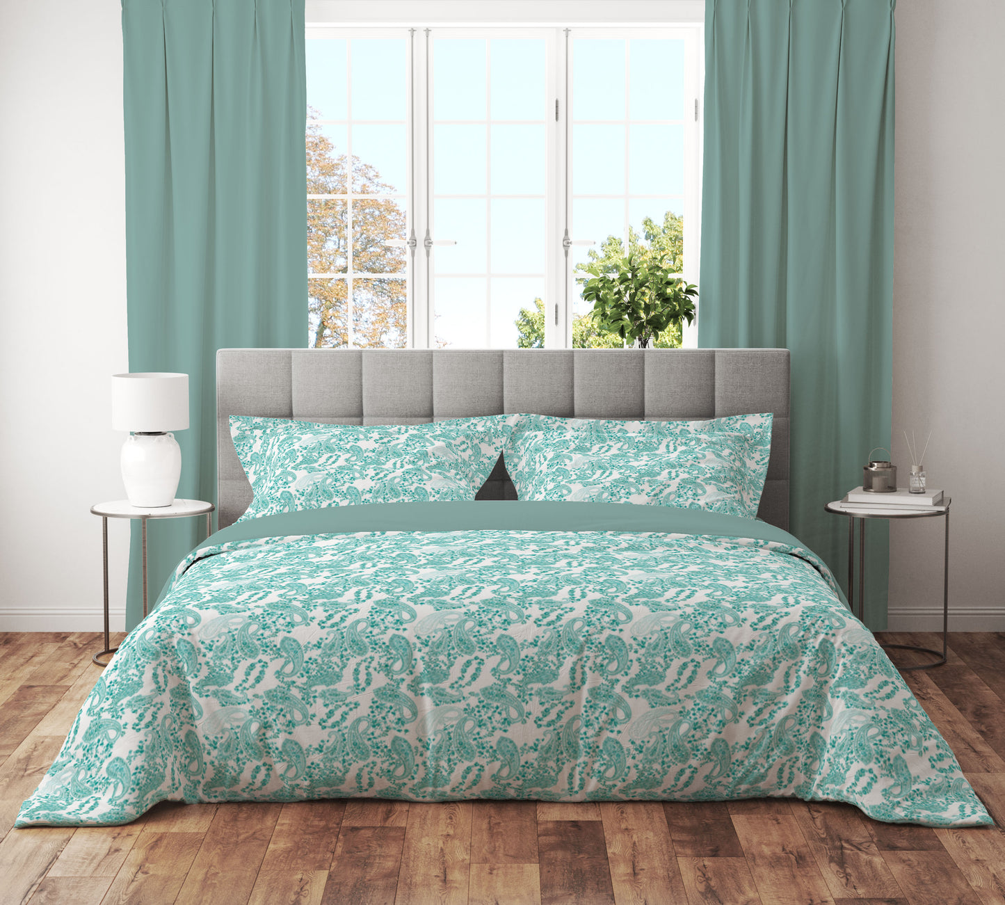 Turquoise Paisley - Elegance Meets Drama for a Chic Bedroom Upgrade King Size - Adore India