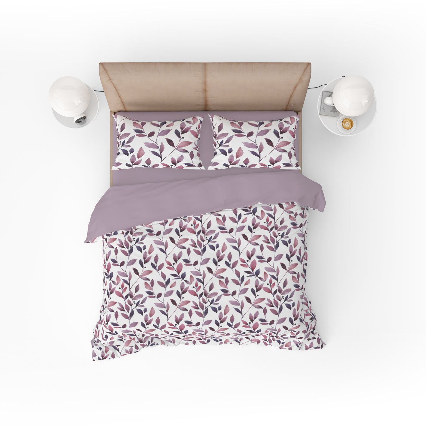 Watercolour Leaf Stem Mauve Quilt Cover Set - Serene Elegance for Your Sleep Haven King Size - Adore India
