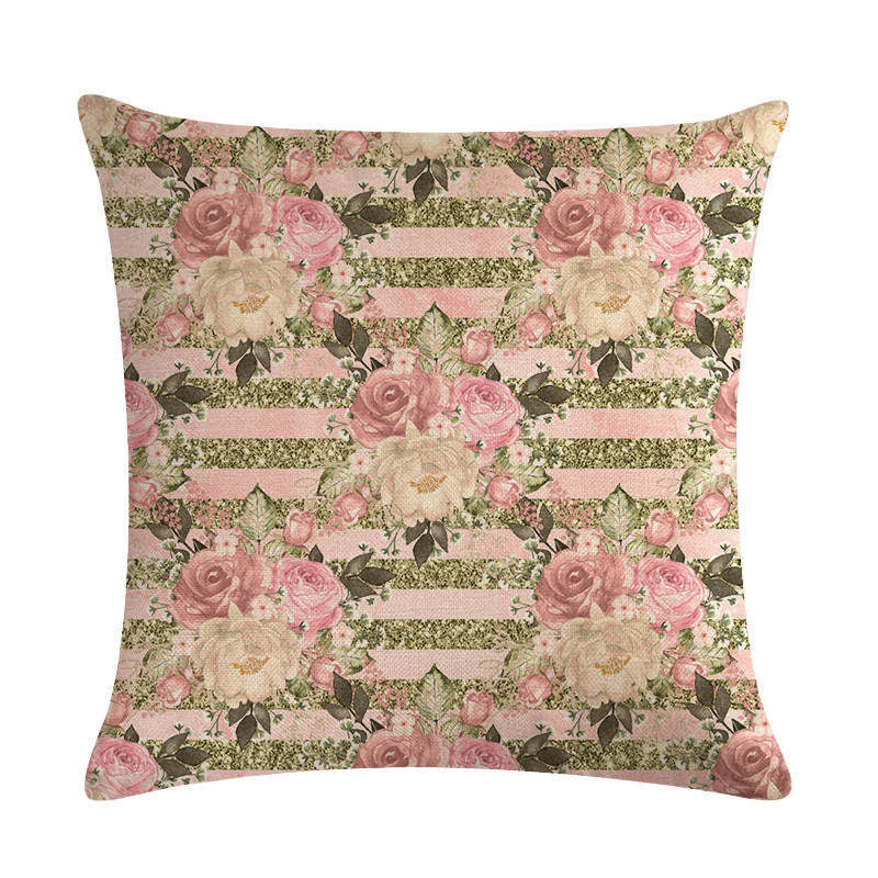 Pink Retro Floral Cushion Cover Cotton Linen Pillowcase - Adore India